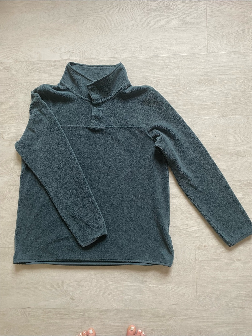 Woman’s Dark Teal Button-Neck Fleece Sweater